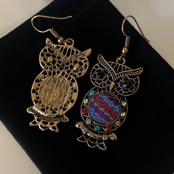 Bohemian Multicolored Rhinestones Owl earrings - Picture 3 of 4